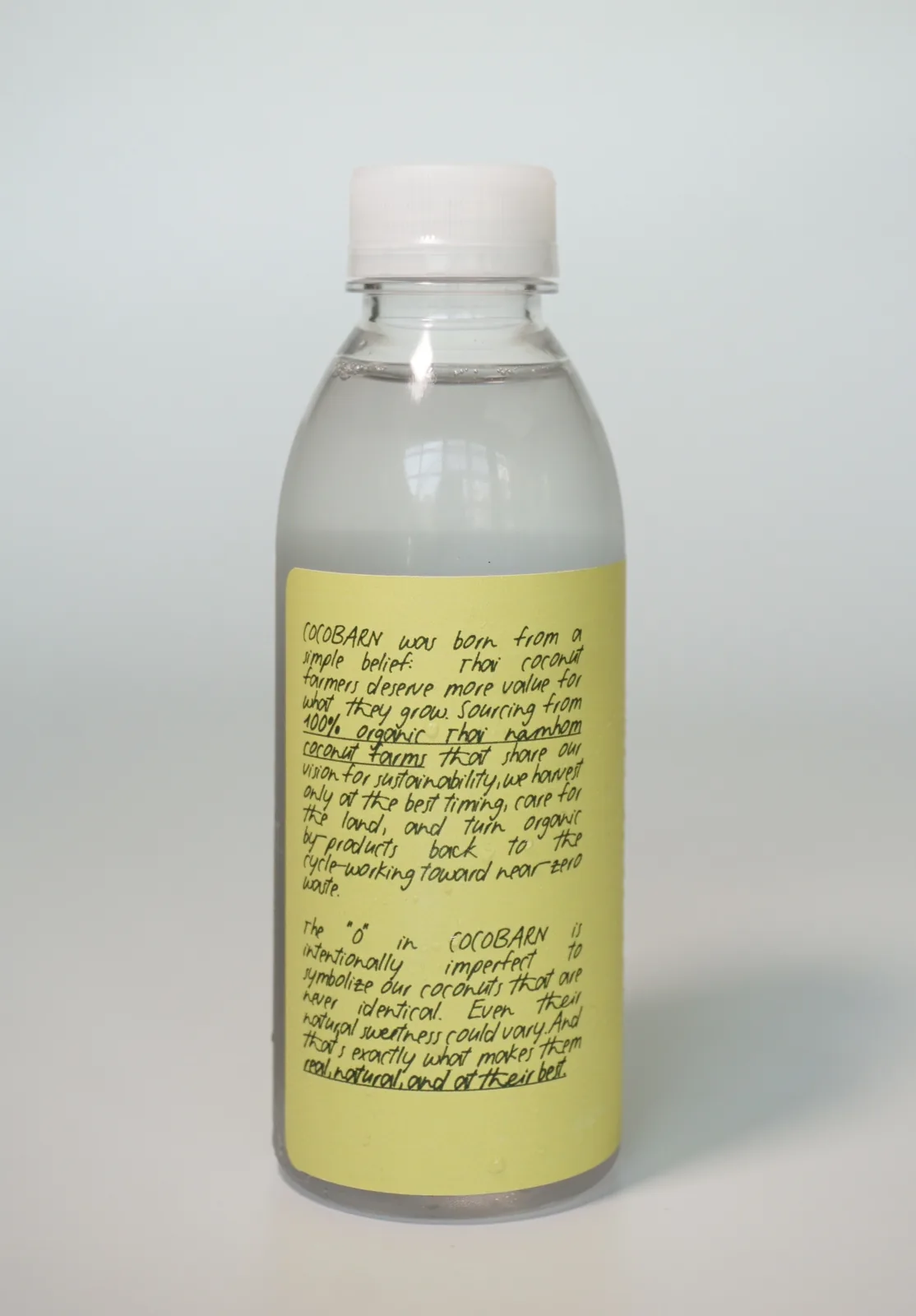 COCOBARN bottle back label — nutrition facts and brand story